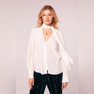 NWT | Band of Gypsies | Babe Ivory Tie Neck Long Sleeve Top | Sz S